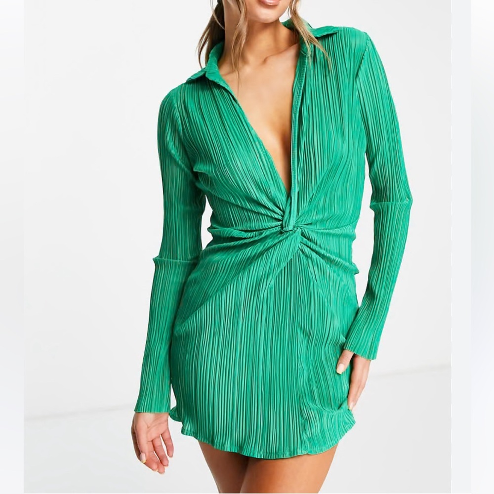 Long Sleeve Mini Green Dress